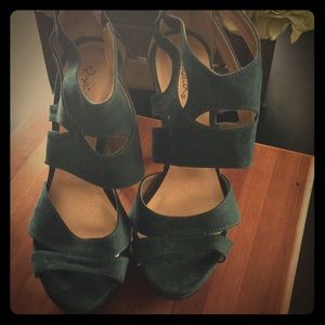 Cupid high heels sexy blue green suede Sz 9